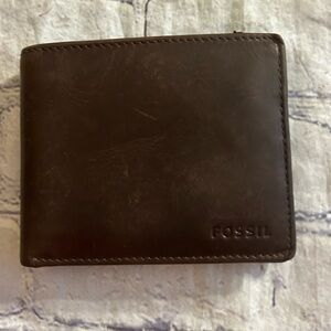FOSSIL FLIP ID BIFOLD DARK BROWN LEATHER MENS WALLET